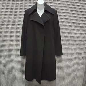 Long Wool Cashmere Trench Overcoat Sz10 Open Wrap NineWest Classic Capsule Black